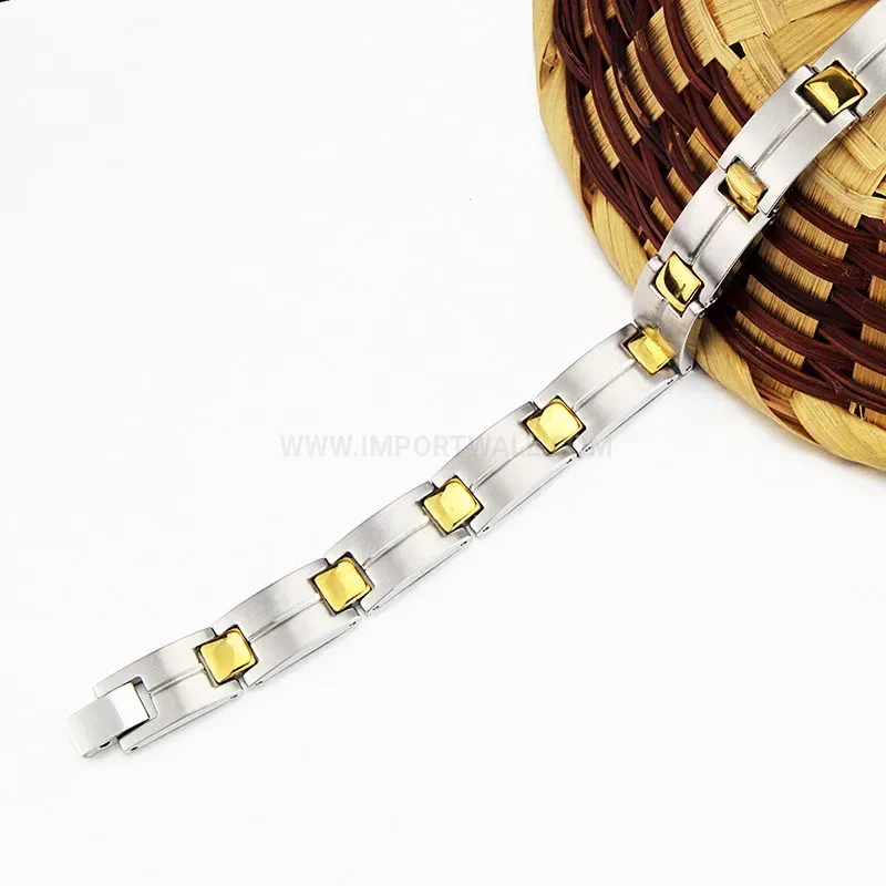 Bold Two Tone Pure Titanium Germanium Bio Magnetic Bracelet