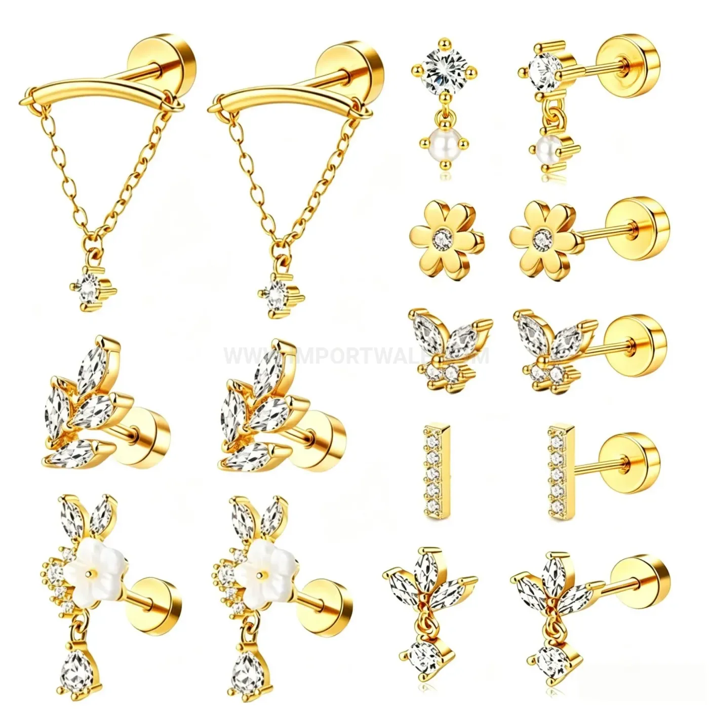 Trendy Delicate Stainless Steel Chain Link Layering Cartilage Piercing Stud Set