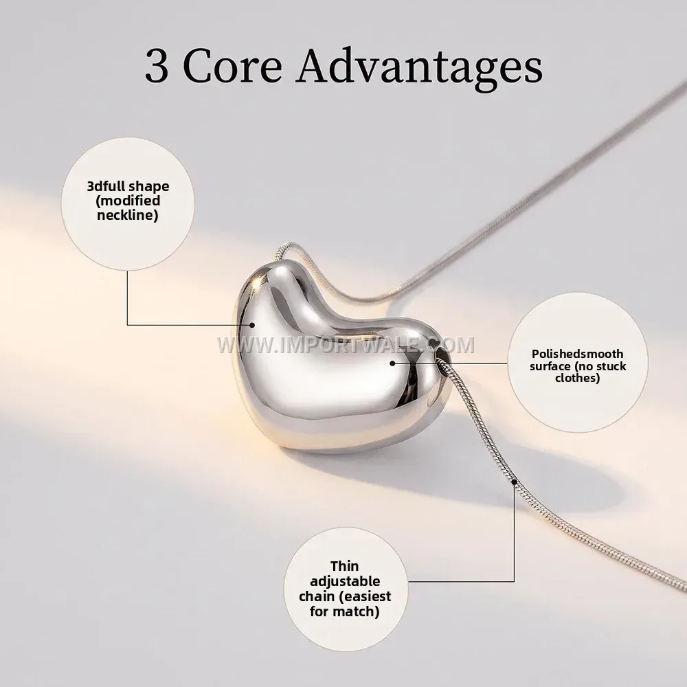 Heart Water Drop Stainless Steel Pendant Snake Chain Necklace