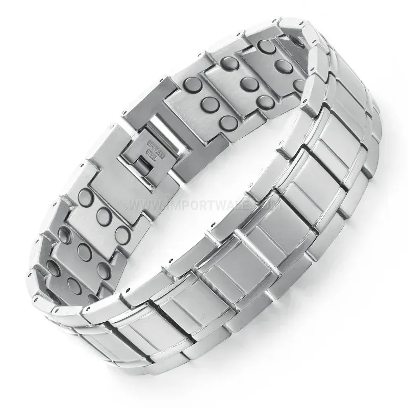 Classic Wide Stainless Steel Multi-Element Bio Magnetic Link Bracelet