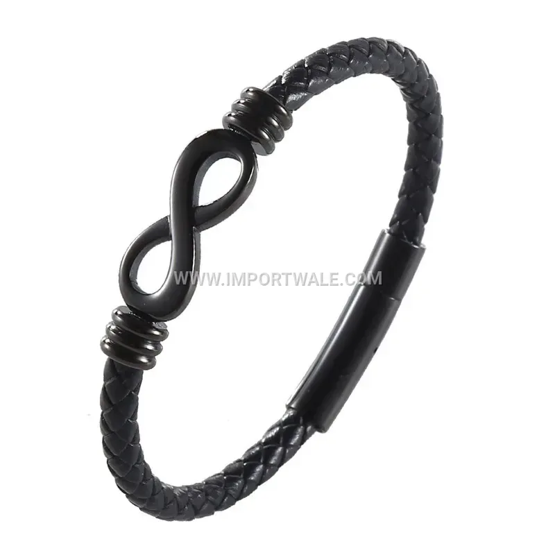 Figure Eight Leather Bracelet with Stainless Steel Lock Clasp