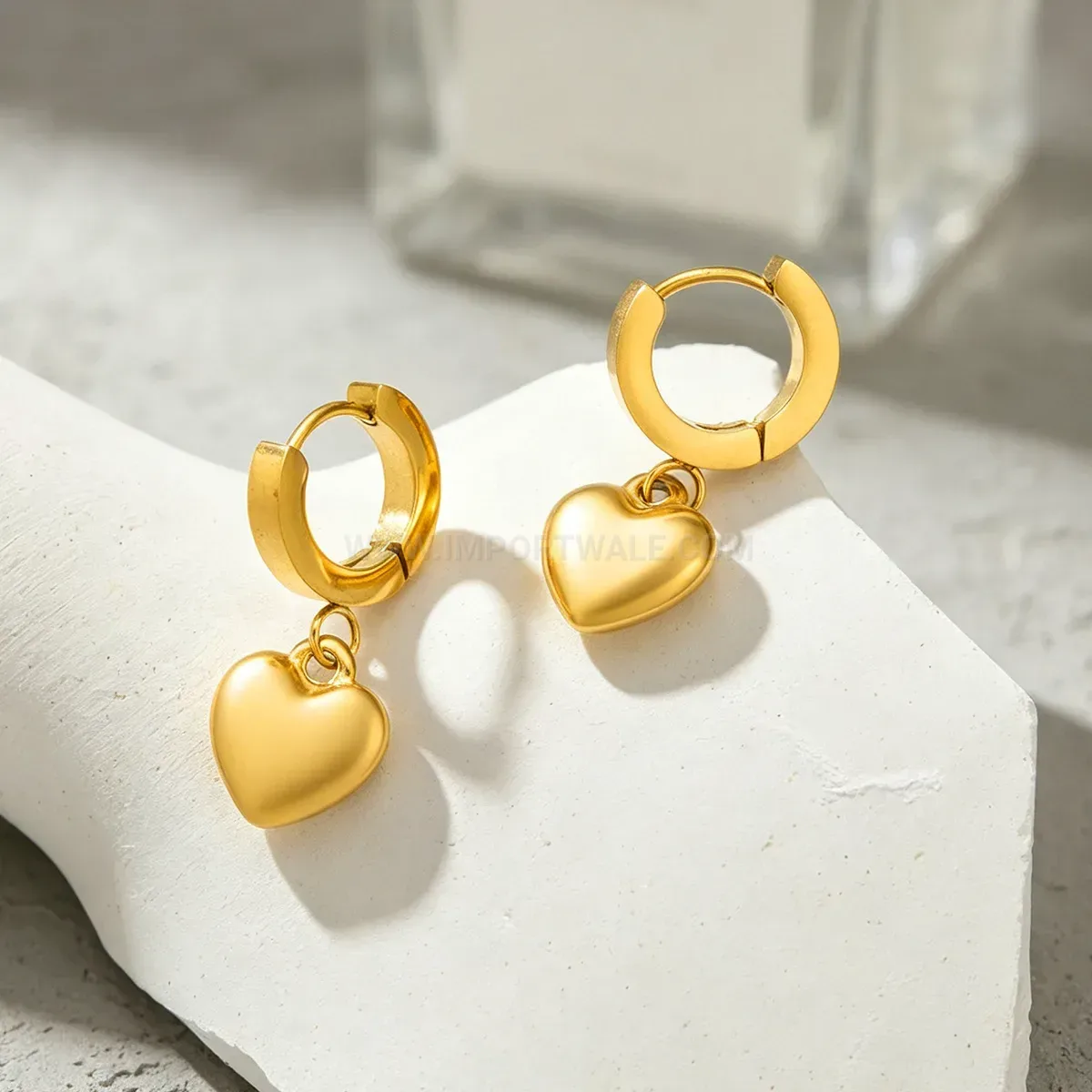 Gold Heart Stainless Steel Hoop Earrings
