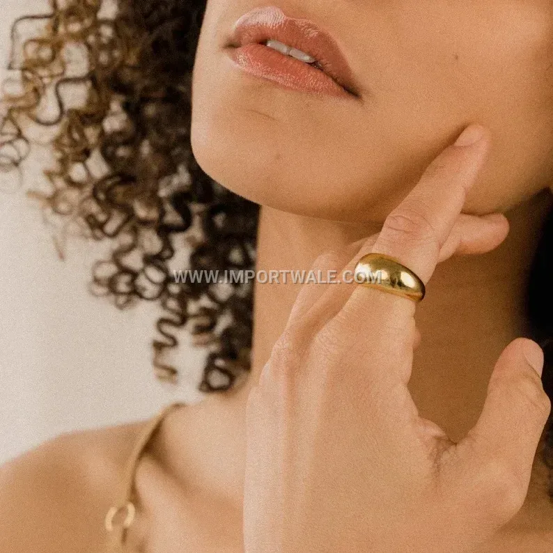 Sculptural Water Drop Stainless Steel Ring with 18K Gold Plating