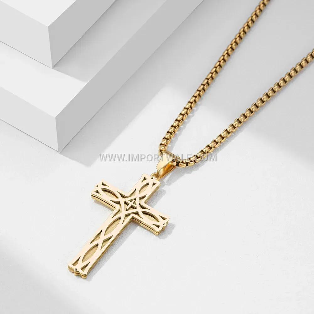 Sleek Stainless Steel Irish Knot Cross Pendant Necklace