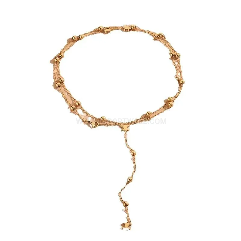 Elegant Gold Plated Titanium Steel Geometric Motif Long Chain Necklace