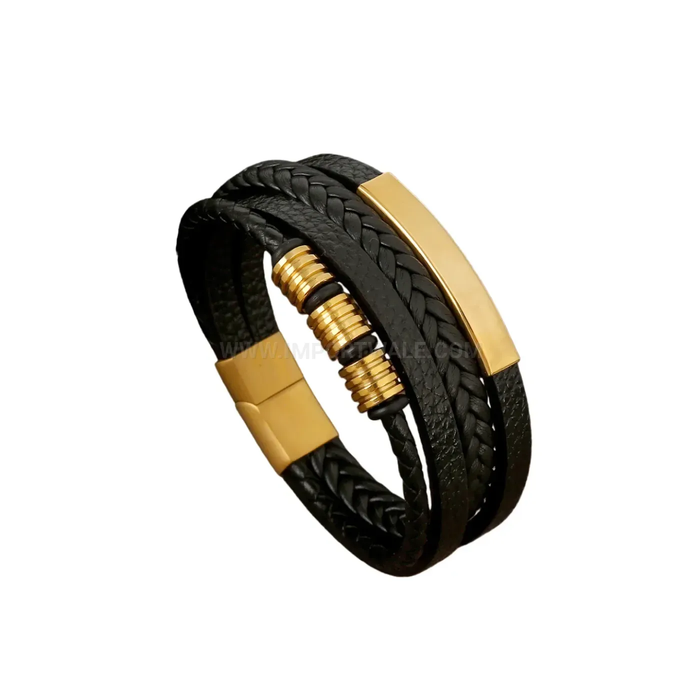 Modern Braided Leather Magnetic Clasp Cuff Bracelet