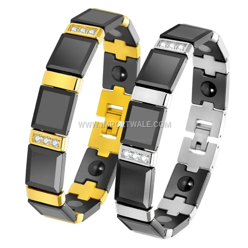 Gold Plated Stainless Steel Hematite Ceramic Adjustable Bracelet
