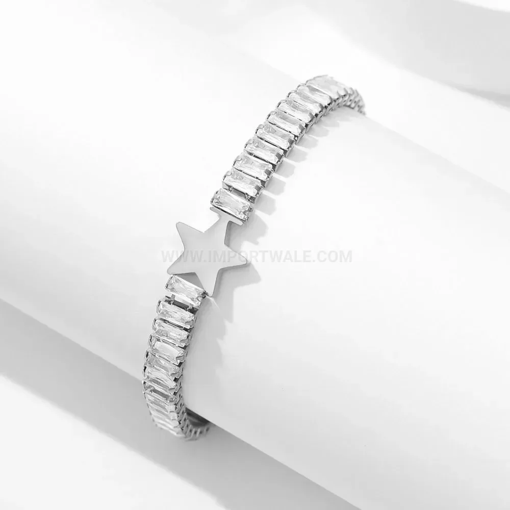 Stainless Steel Cubic Zirconia Star Square Link Bracelet