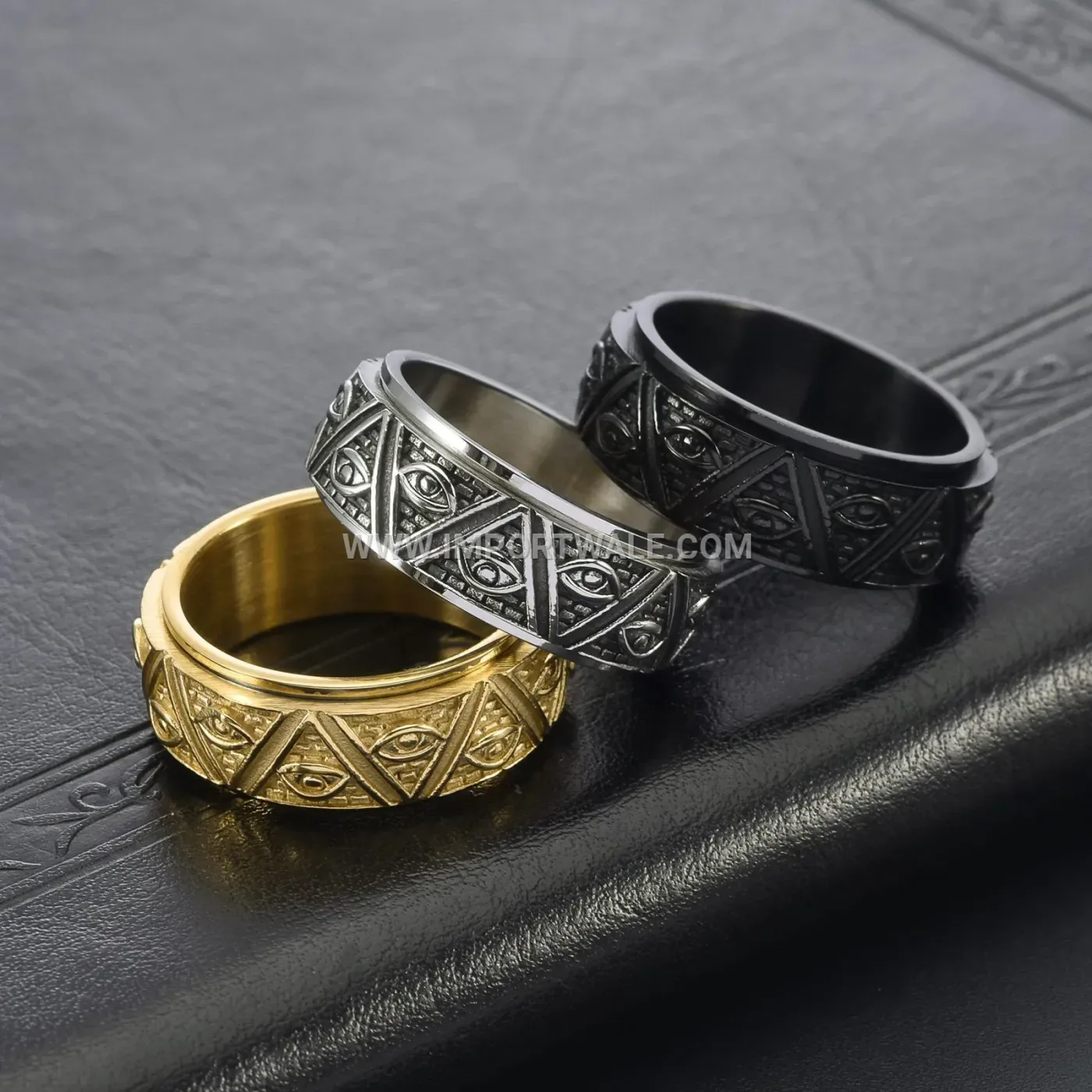 Vintage Stainless Steel Spinner Ring with Eye Motif Motif
