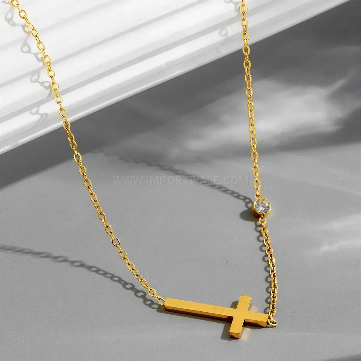 Stylish Minimalist Titanium Steel Cross Rhinestone Bracelet and Necklace