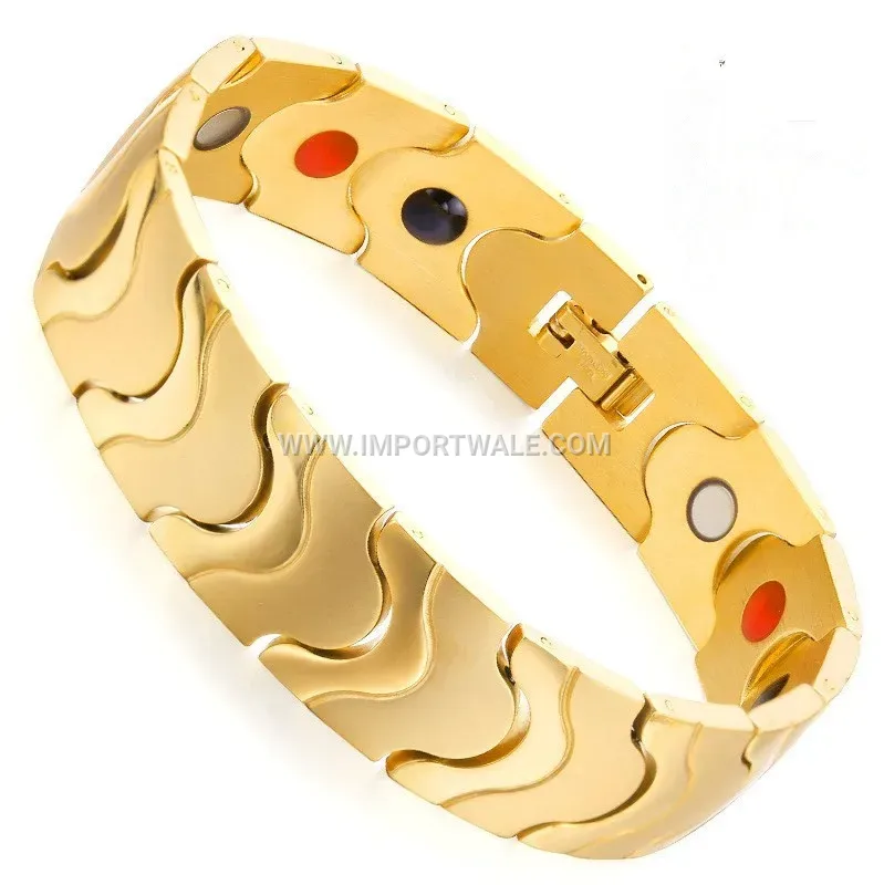 Wavy Patterned Titanium Steel Magnetic Bracelet for Men