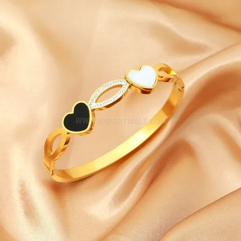 Premium Minimalist Heart Accent Titanium Steel Bangle Bracelet