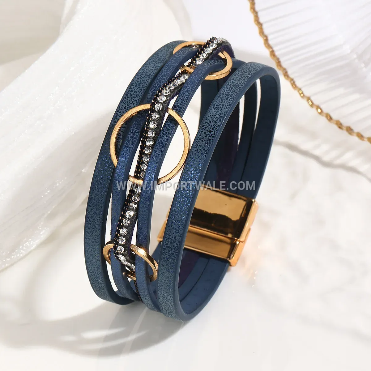 Interlocking Triple Ring Woven Leather Bohemian Bangle Bracelet