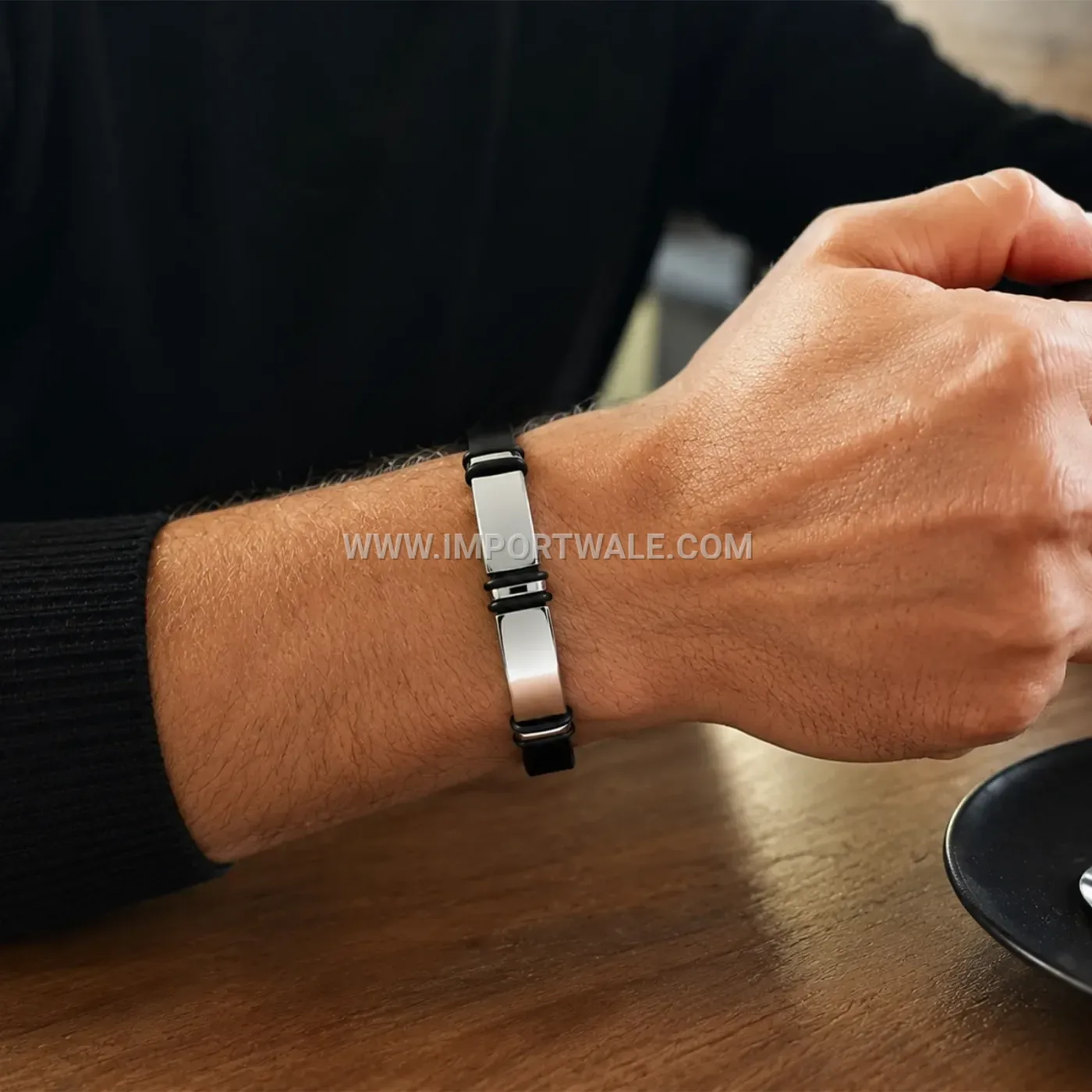 Stainless Steel and Silicone Adjustable Cross Bracelet