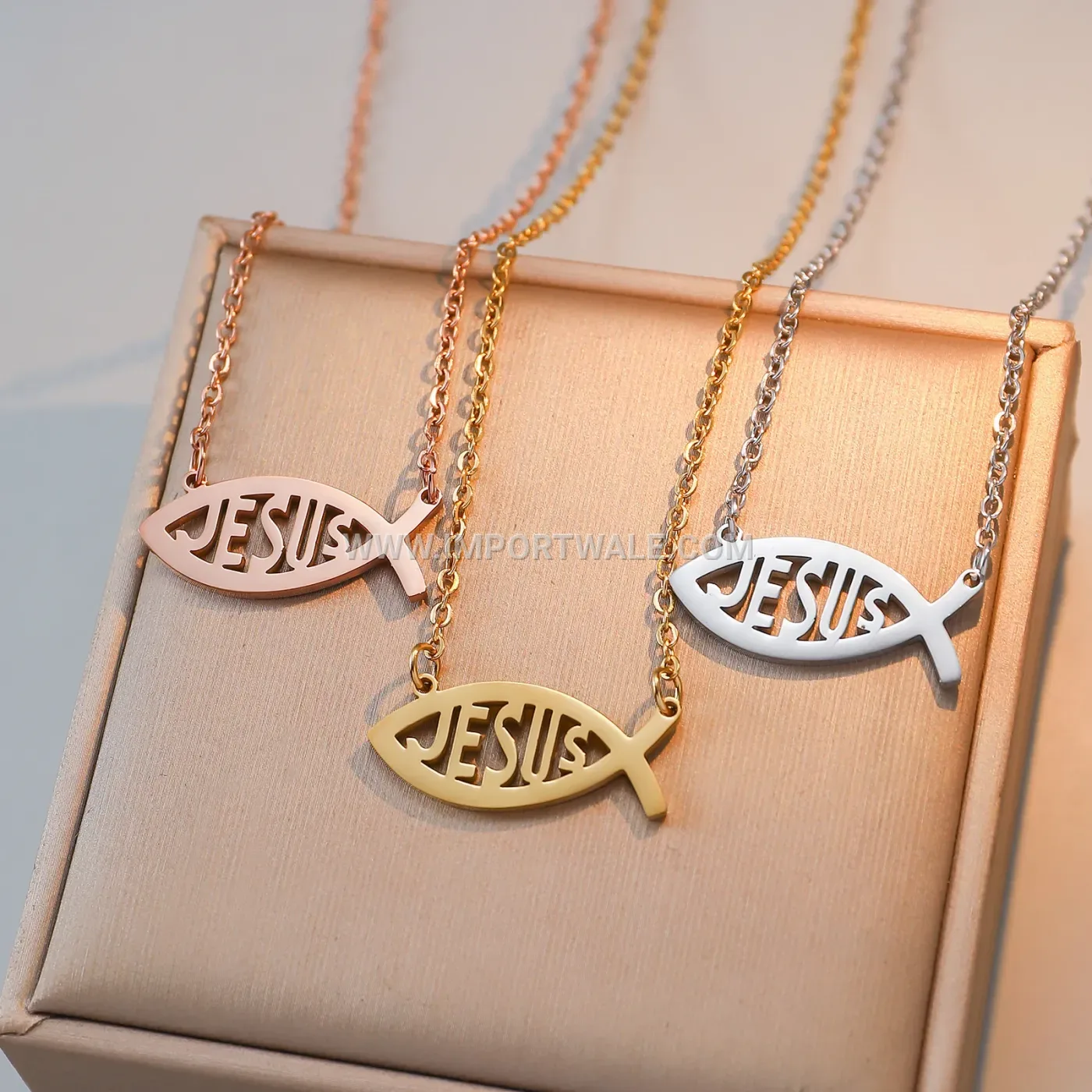 Gold Plated Stainless Steel Christian Ichthys Pendant Necklace