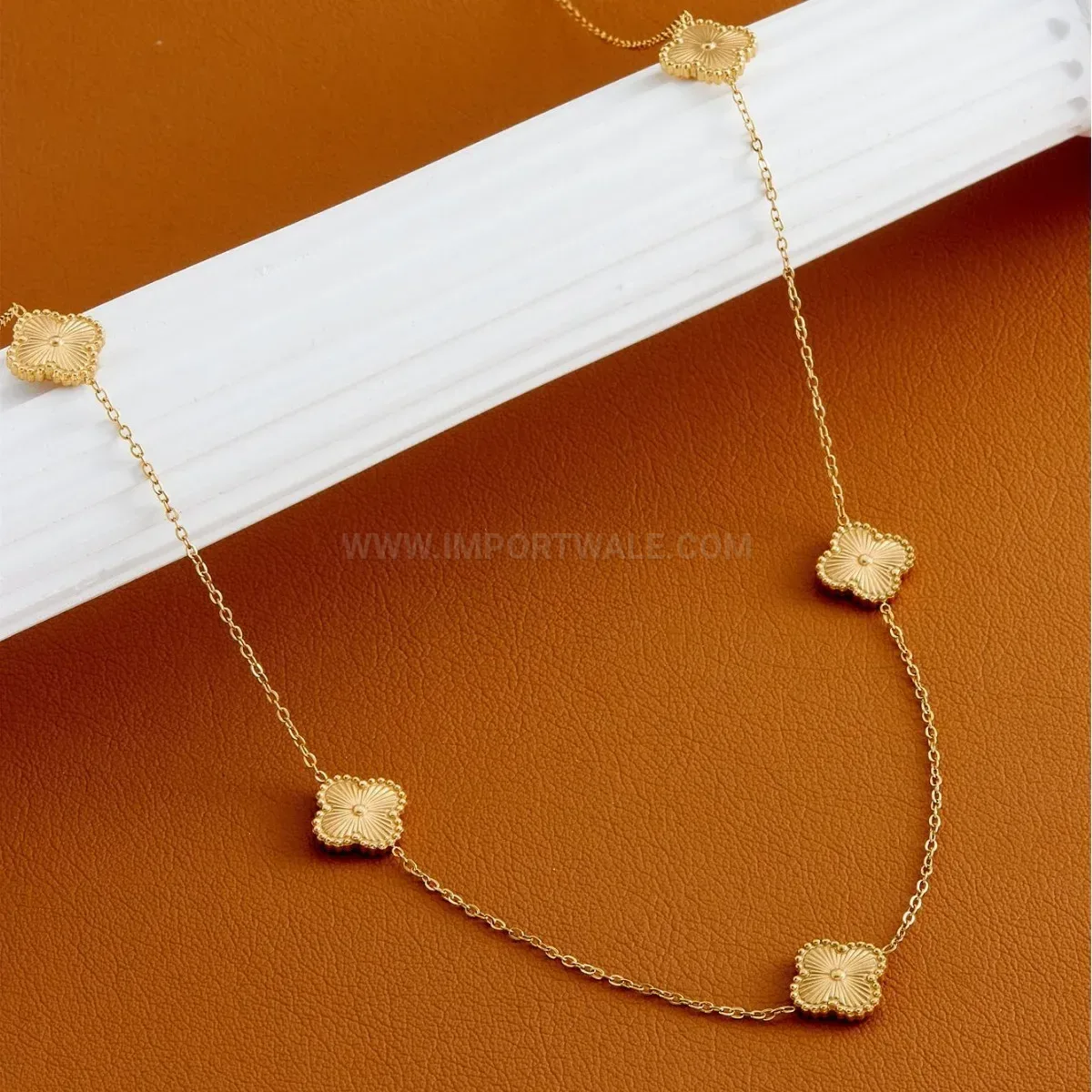 Classic Five Clover Charm Electroplated Stainless Steel Clavicle Necklace