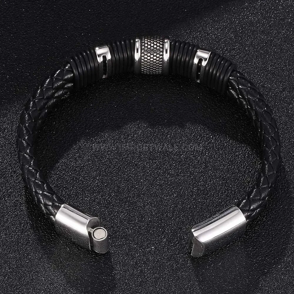 Fashion Braided Leather Stainless Steel Magnetic Clasp Geometric Wrap Wristband