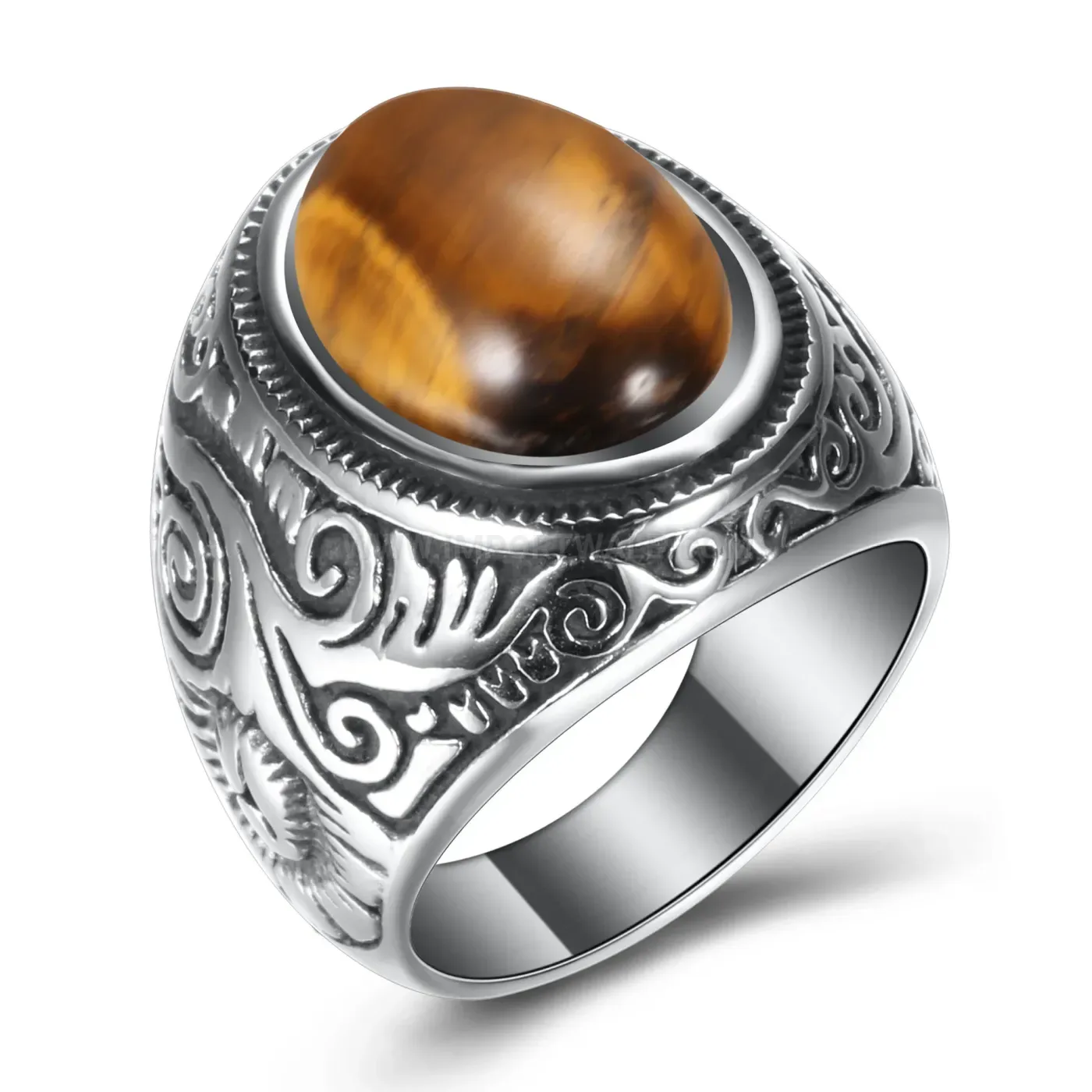 Elegant Vintage Cracked Turquoise Style Stainless Steel Statement Ring