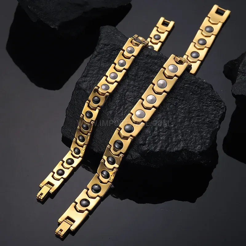Gilded Tungsten Steel Bio Magnetic Link Bracelet