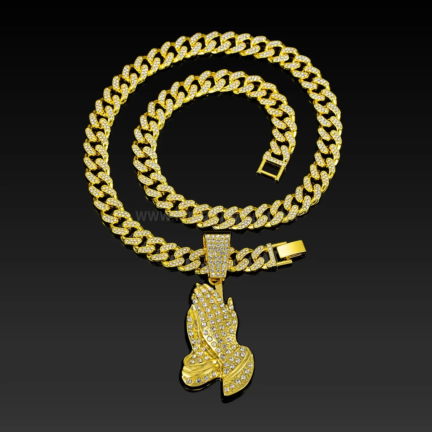 Pave Rhinestone Praying Hands Alloy Hip Hop Pendant
