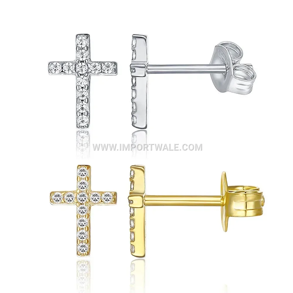 Minimalist Stainless Steel Cross Dangle Earrings with Zircon Accent
