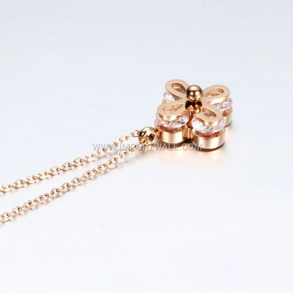 Rose Gold Stainless Steel Four-Leaf Clover Pendant Necklace