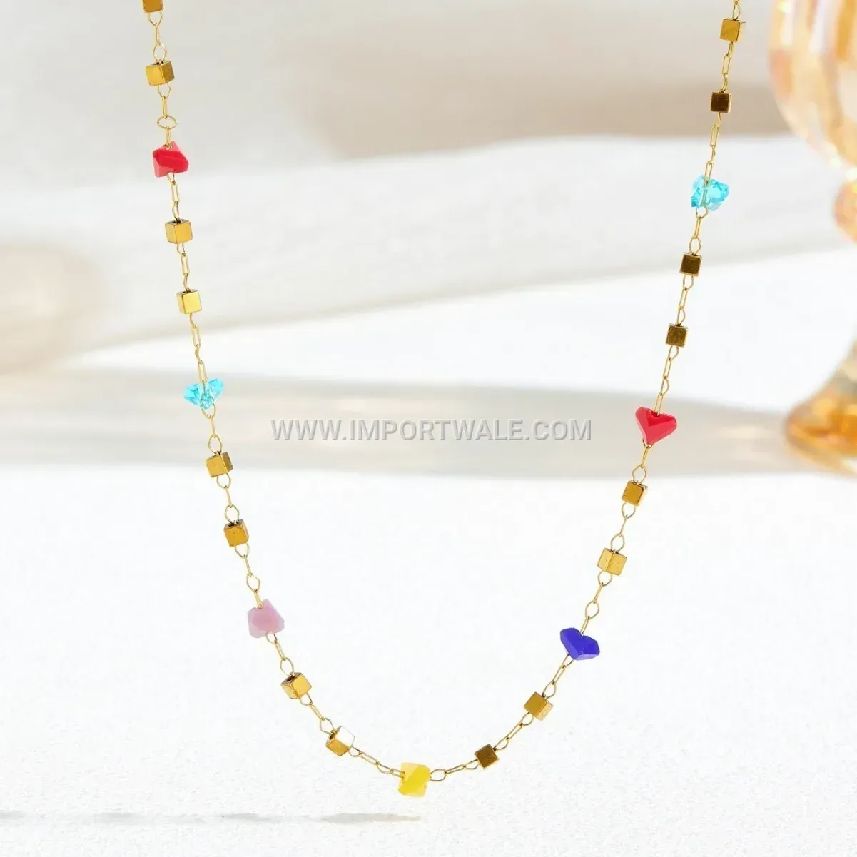 Geometric Colored Bead Square Stainless Steel Anklet