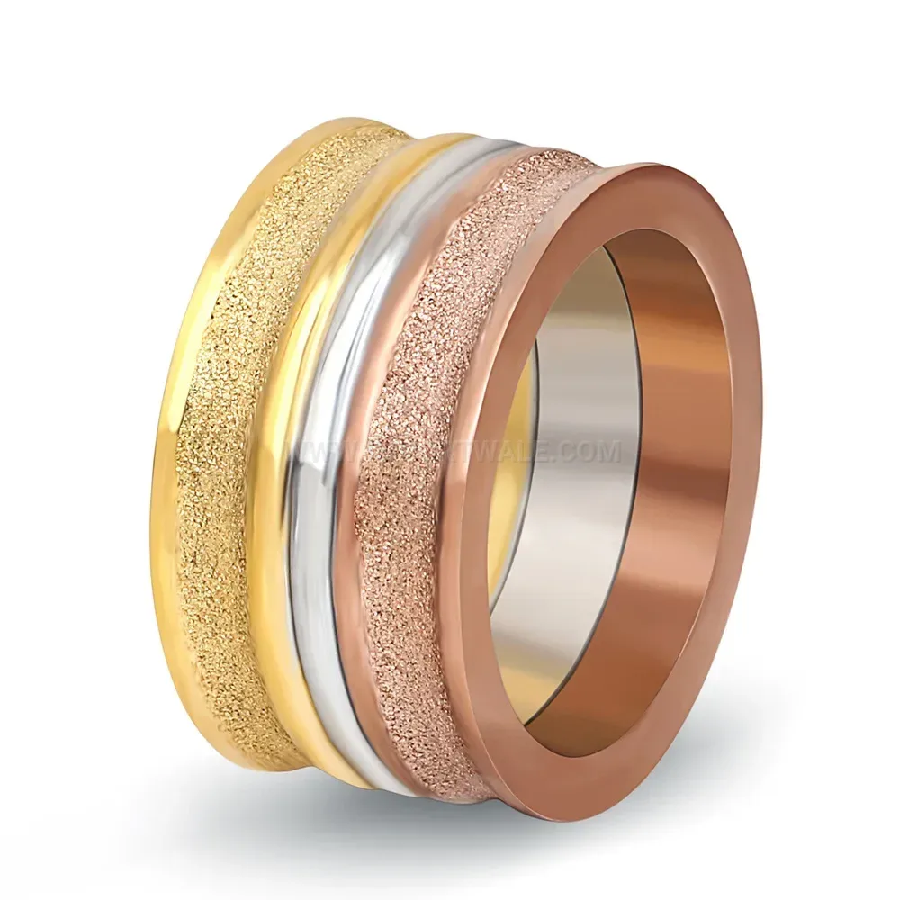 Premium Gold Plated Wide Frosted Stainless Steel Band Ring