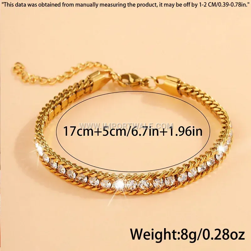 Three Layer Gold Plated Stainless Steel Zircon Bracelet
