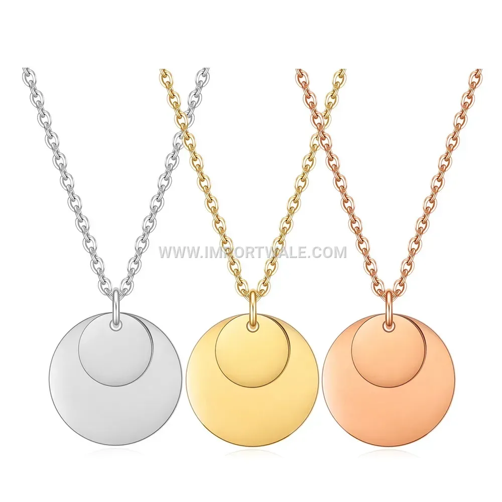 Minimalist Stainless Steel Double Circular Disc Pendant Necklace