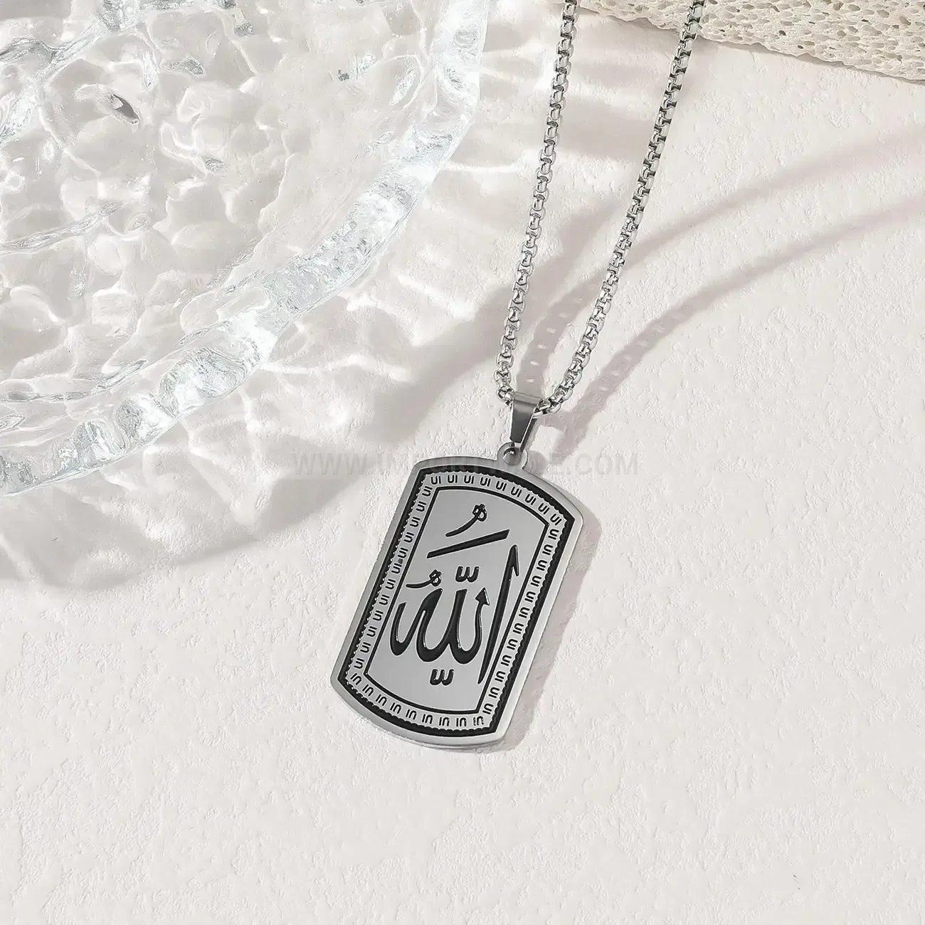 Chic Stainless Steel Arabic Allah Calligraphy Amulet Pendant Necklace
