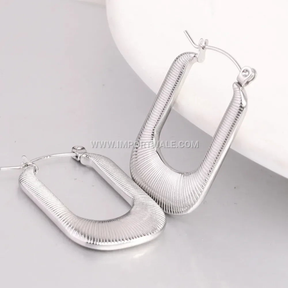 Geometric Cutout Grooved Stainless Steel Drop Earrings