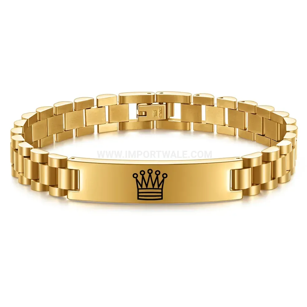 Laser Engraved Crown Stainless Steel Mesh Link Bracelet