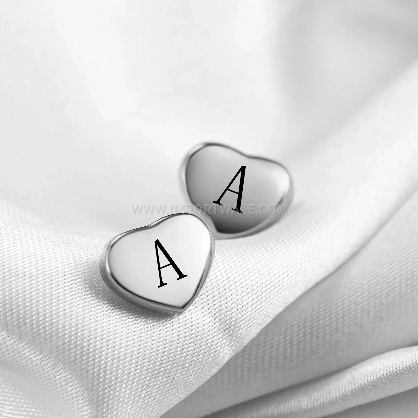 Sleek Engraved Initial Heart Stainless Steel Stud Earrings