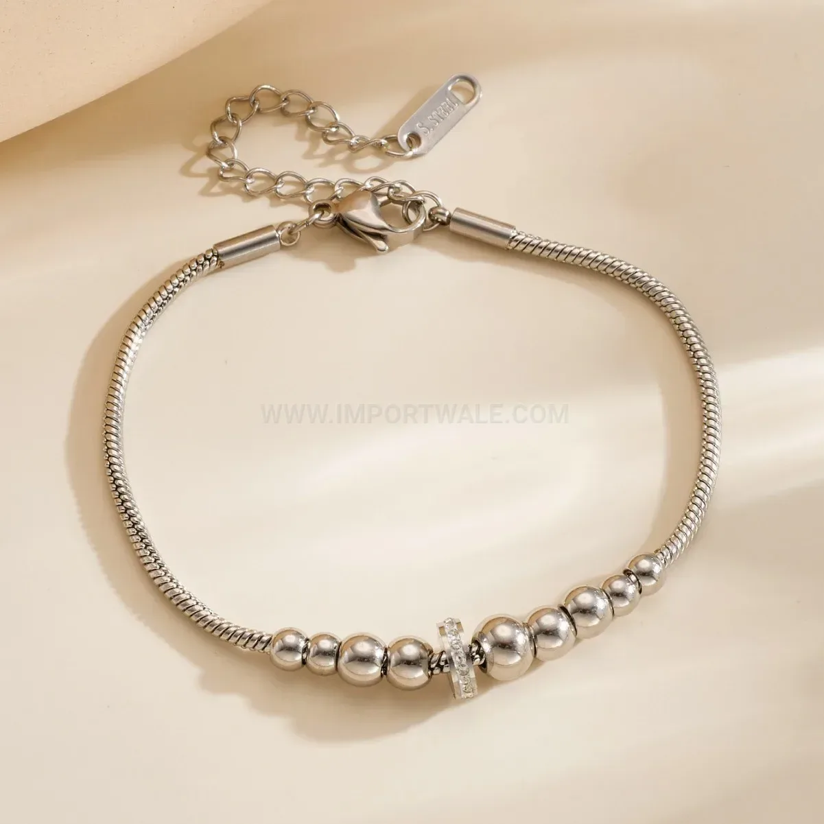 Modern Gold Plated Stainless Steel Beaded Charm Bracelet