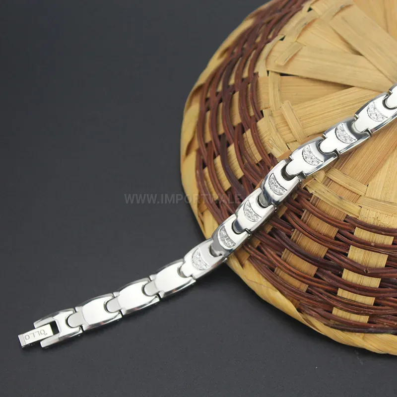 Designer Rhinestone Accent Titanium Steel Bio Magnetic Bracelet