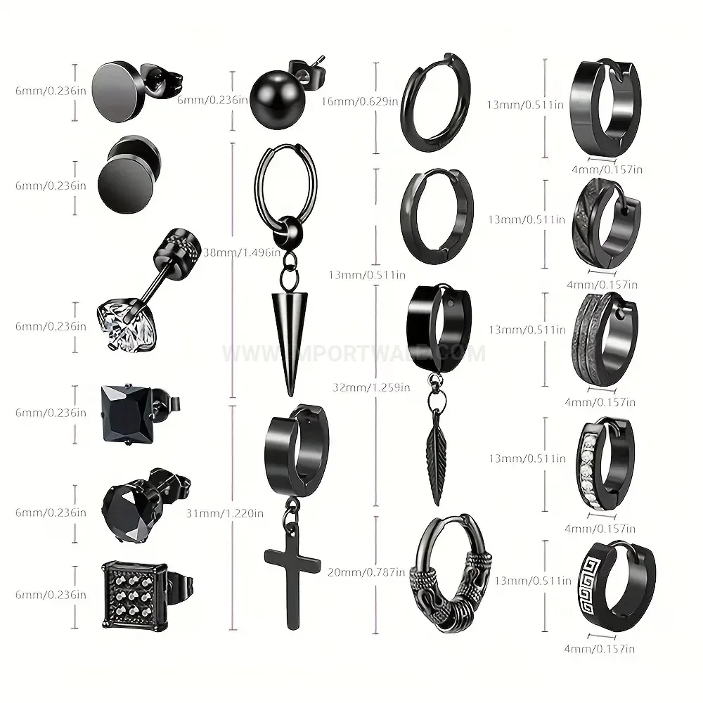 Chic Stainless Steel Cubic Zirconia Cross Huggie Hoop Earrings Set