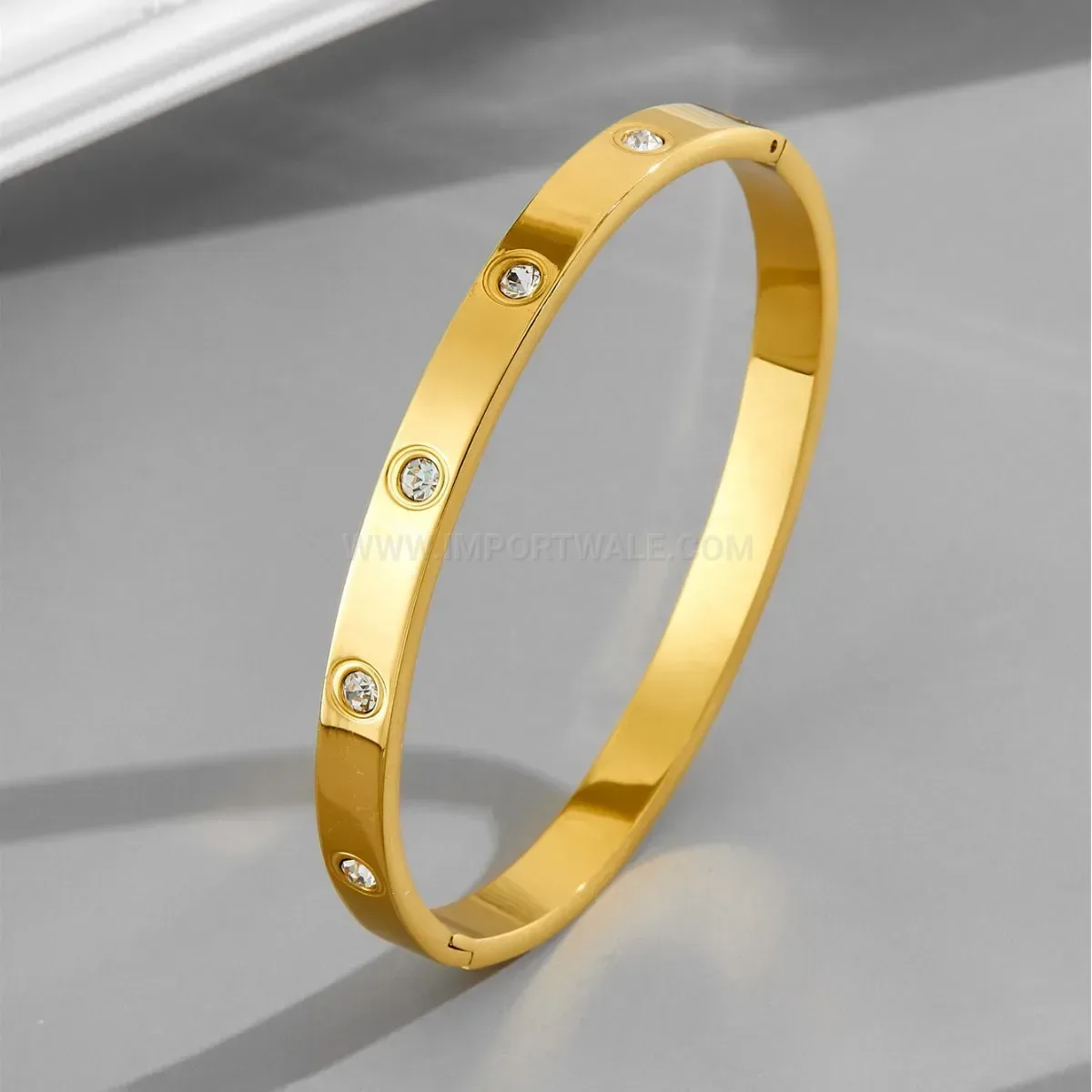 Chic Ten-Stone Titanium Steel Clasp Bangle Bracelet