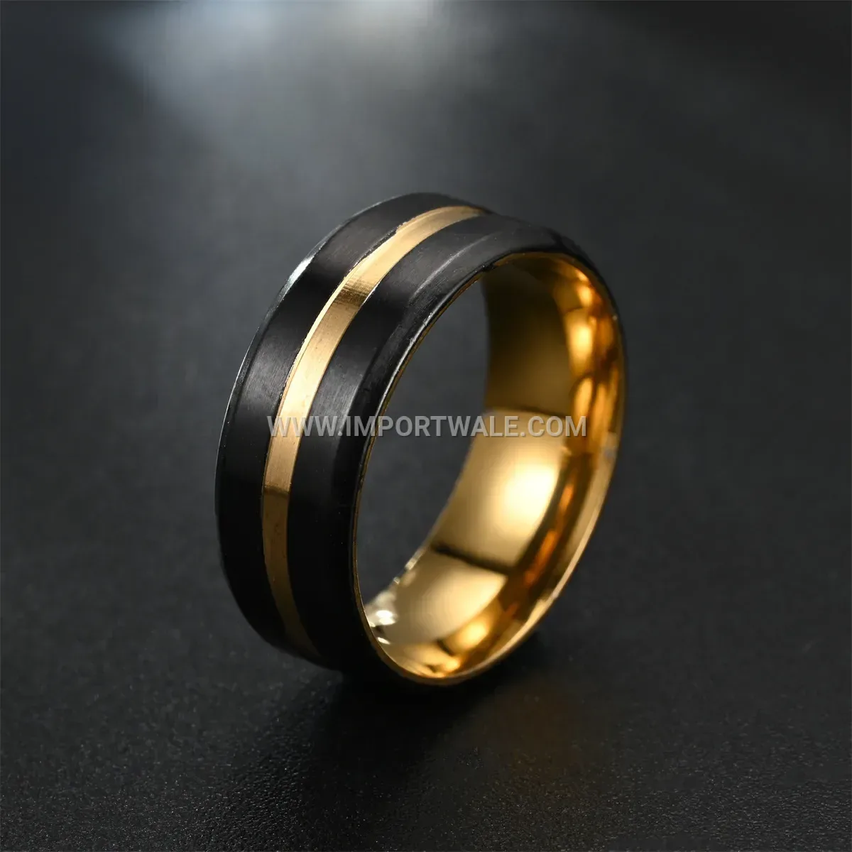 Men's Black Stainless Steel Grooved Ring with Colorful Accents