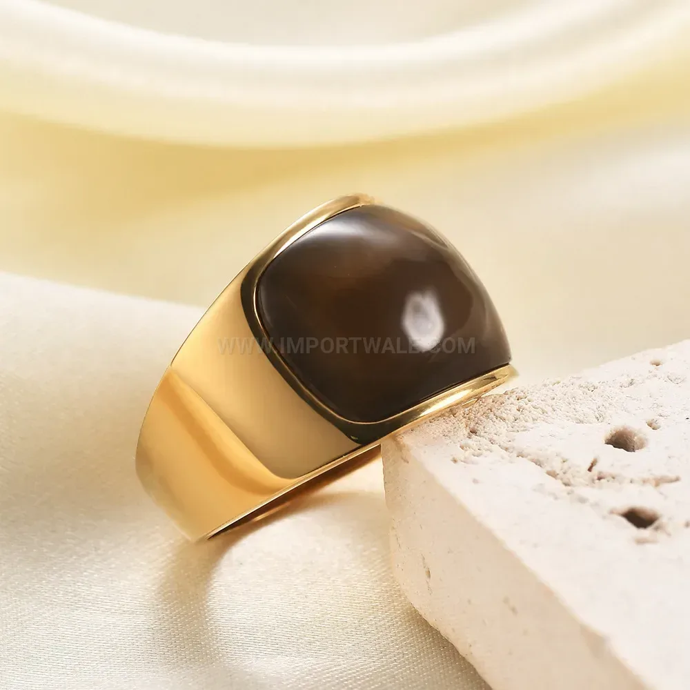 Fashion Bold Cat Eye Gemstone Stainless Steel Statement Ring