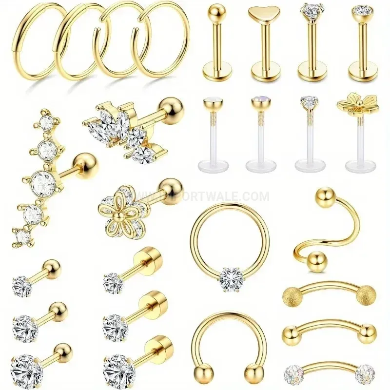 Trendy Stainless Steel Zircon Micro-Pave Body Piercing Jewelry Set