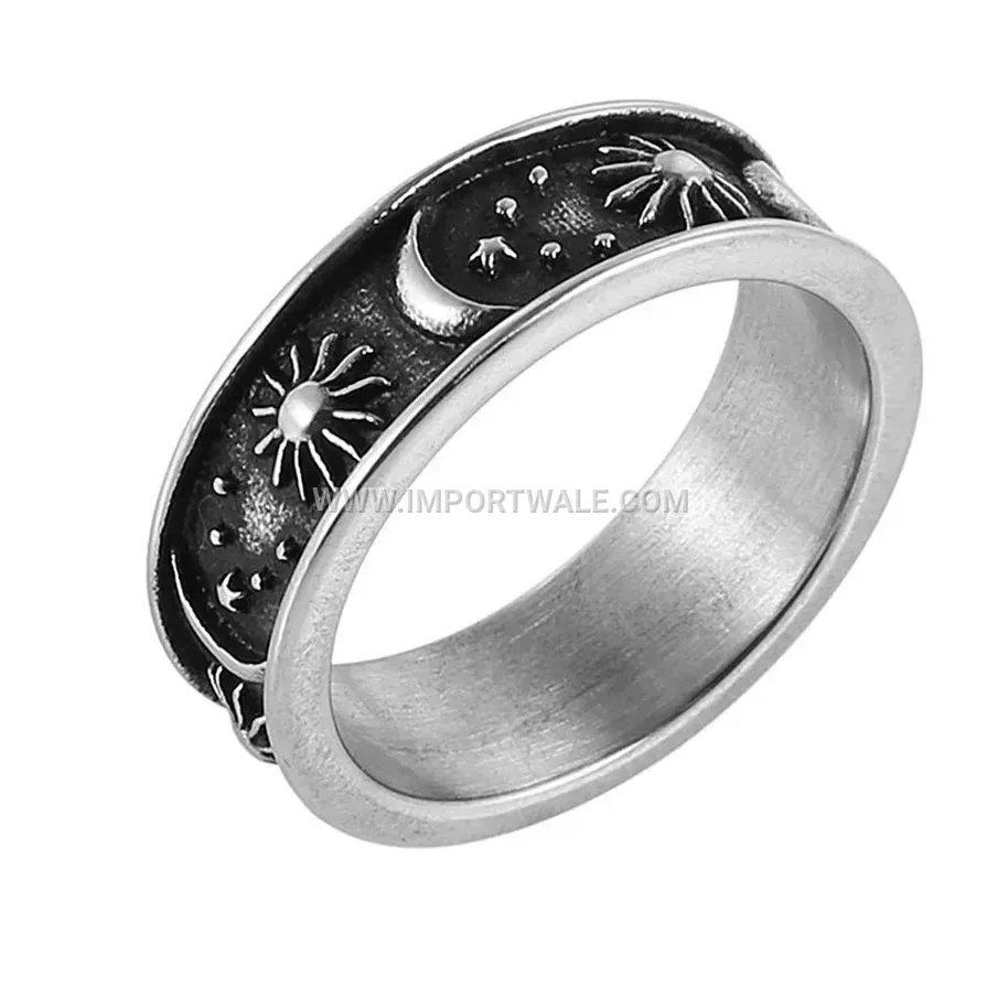 Bohemian Stainless Steel Sun Moon Star Band Ring