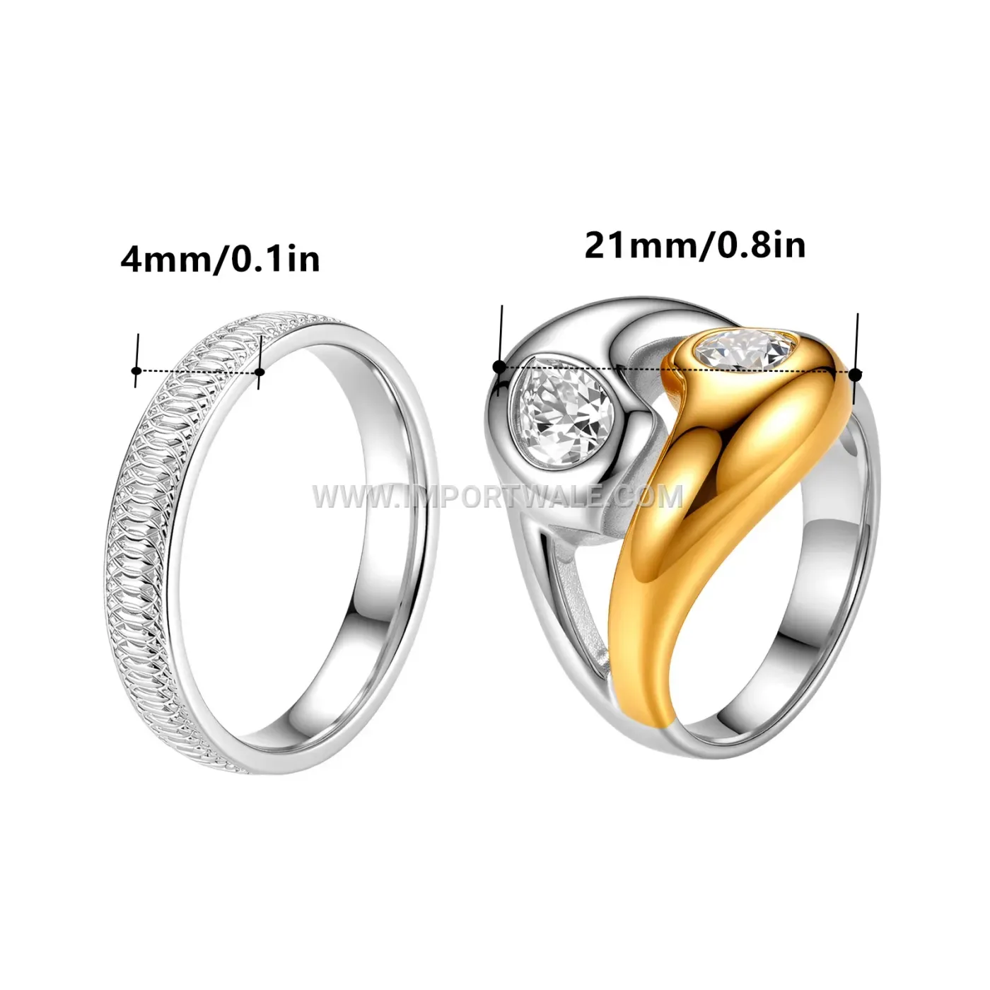 Two-Tone Two-Stone Crystal Accent Stainless Steel Ring Set