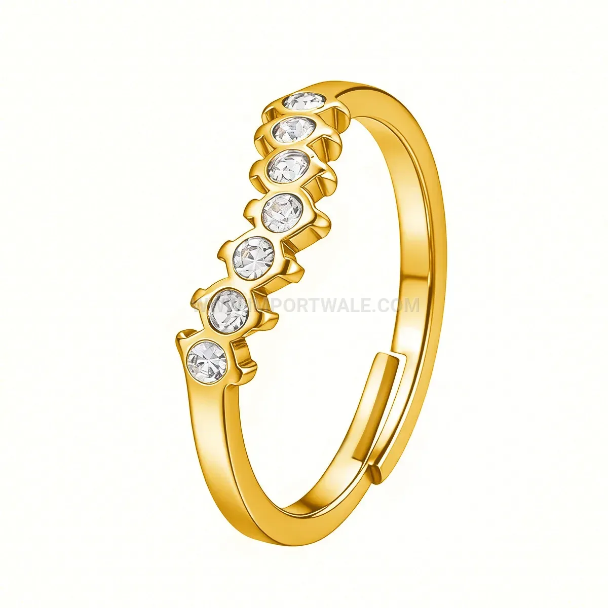 Rhinestone Row Open Stainless Steel Band Ring