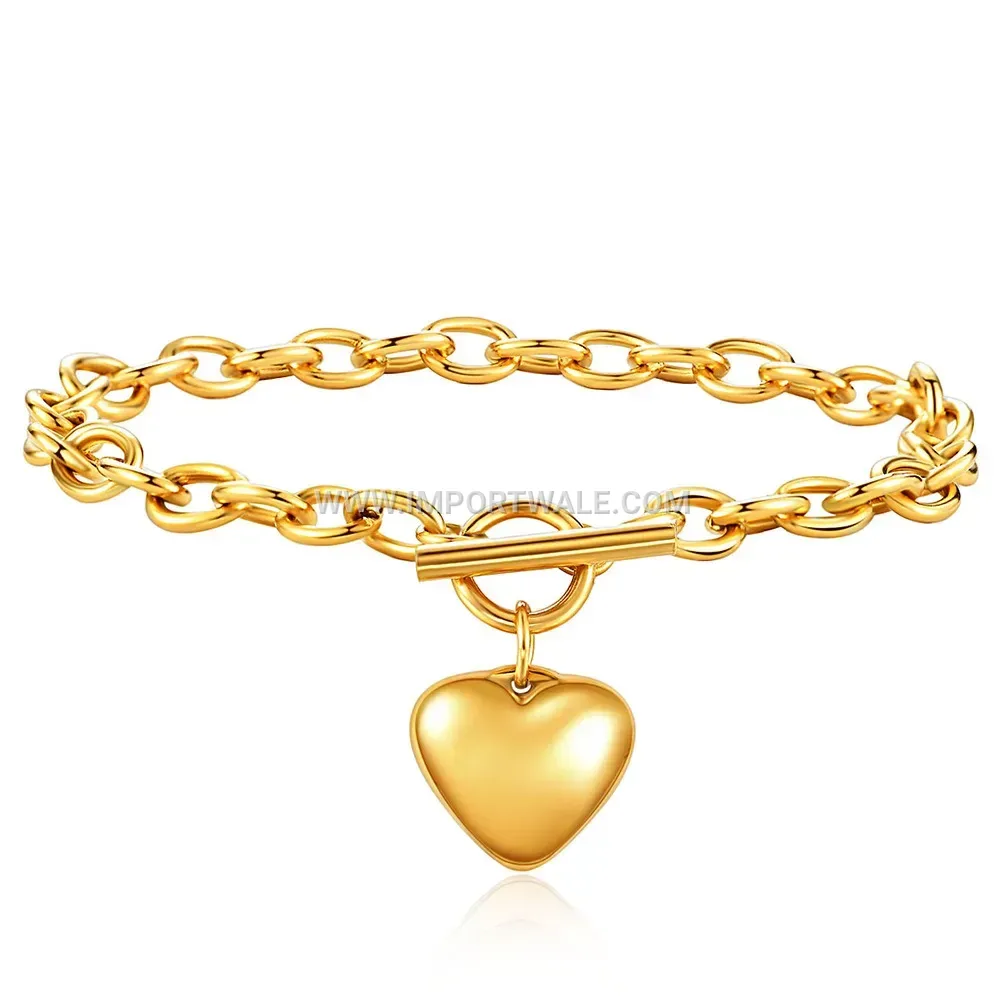 Stainless Steel Heart Cross Chain Toggle Clasp Bracelet