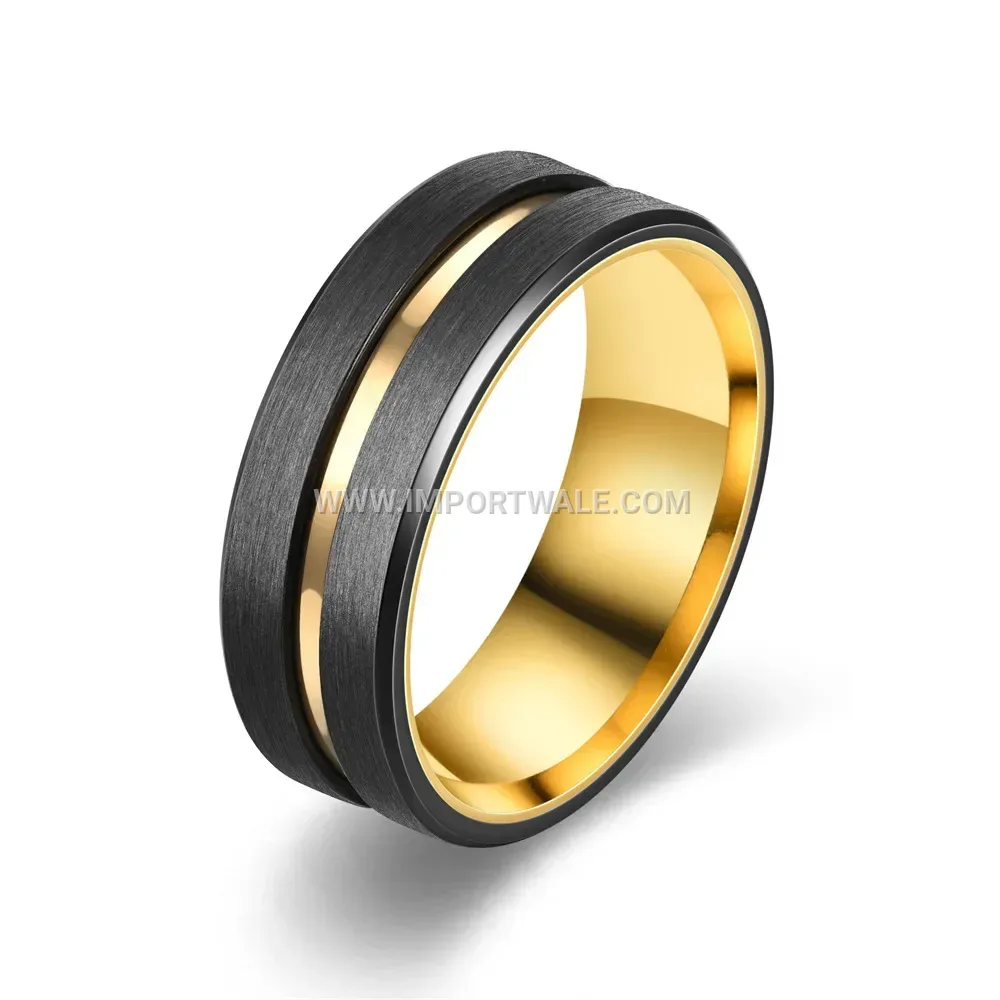 Two-Tone Stainless Steel Men's Ring with Gold Accent