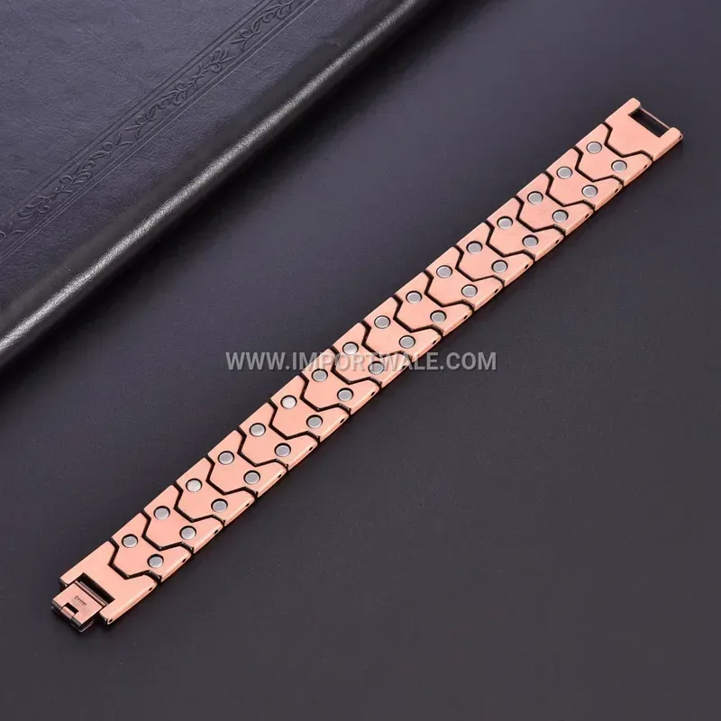 Vintage Striped Pure Copper Magnetic Adjustable Link Bracelet