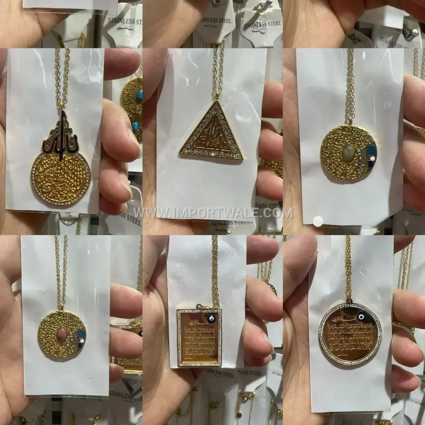 Stainless Steel Arabic Calligraphy Heart Waterdrop Pendant Necklace with Zircon