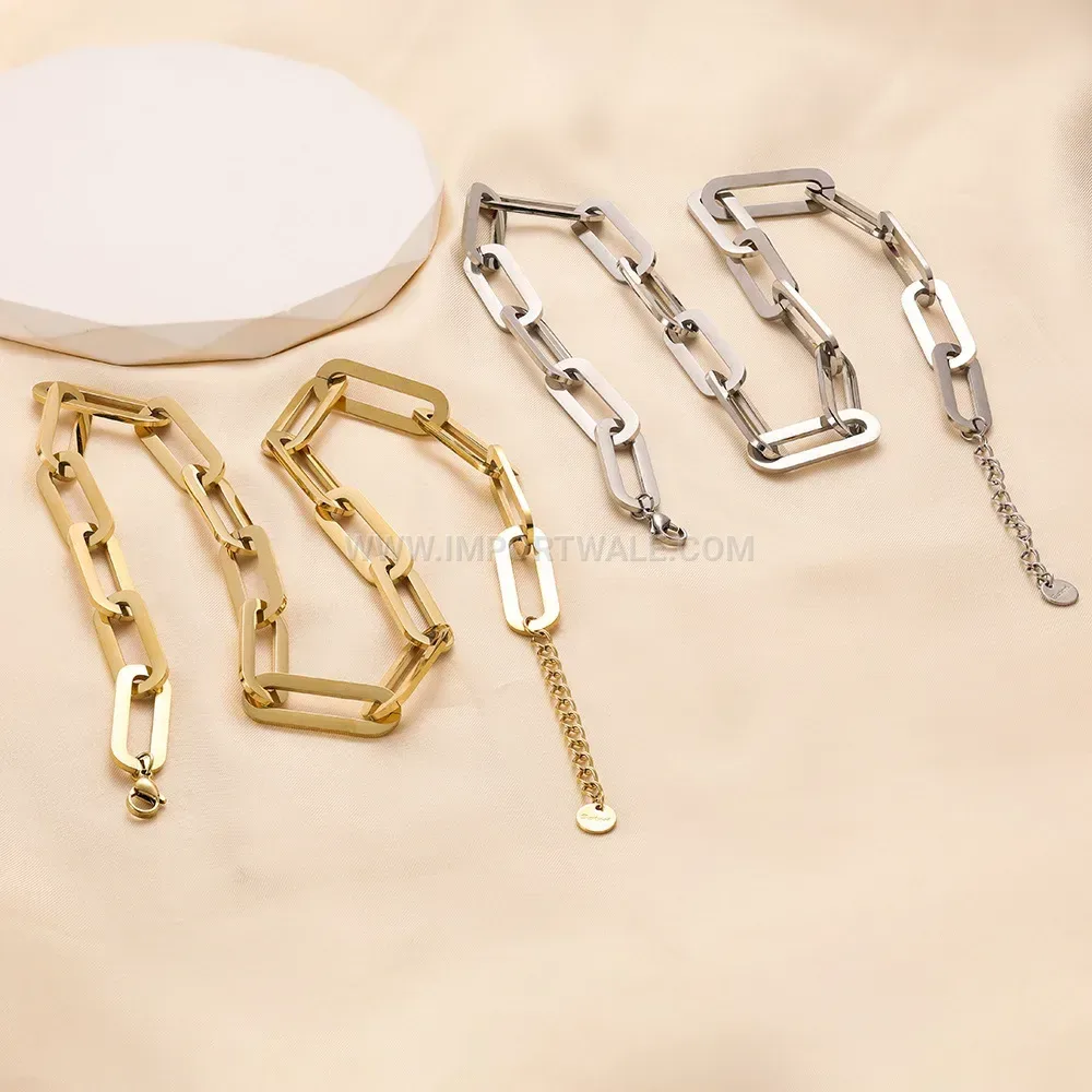 Hollow Safety Pin Link Stainless Steel Pendant Necklace