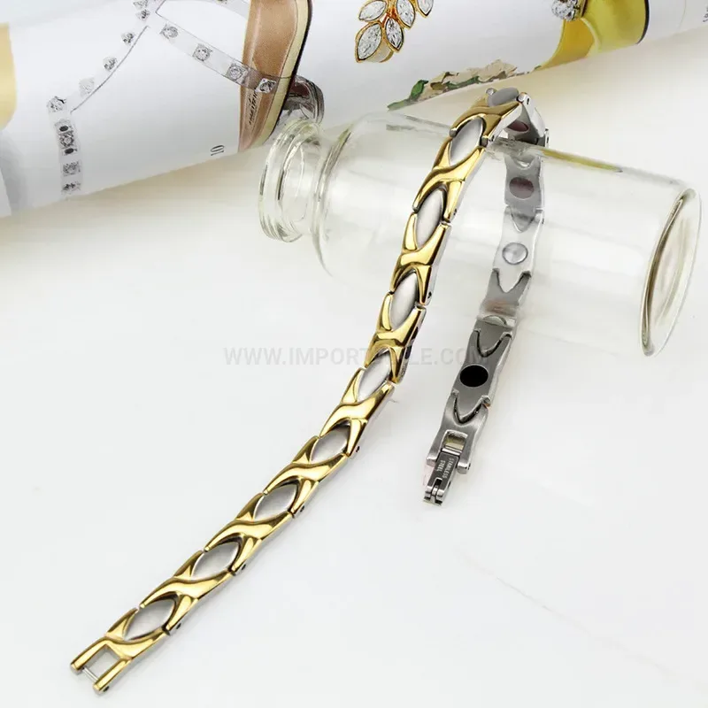 Trendy Two-Tone Stainless Steel Elegant Wave Bio Magnetic Bracelet